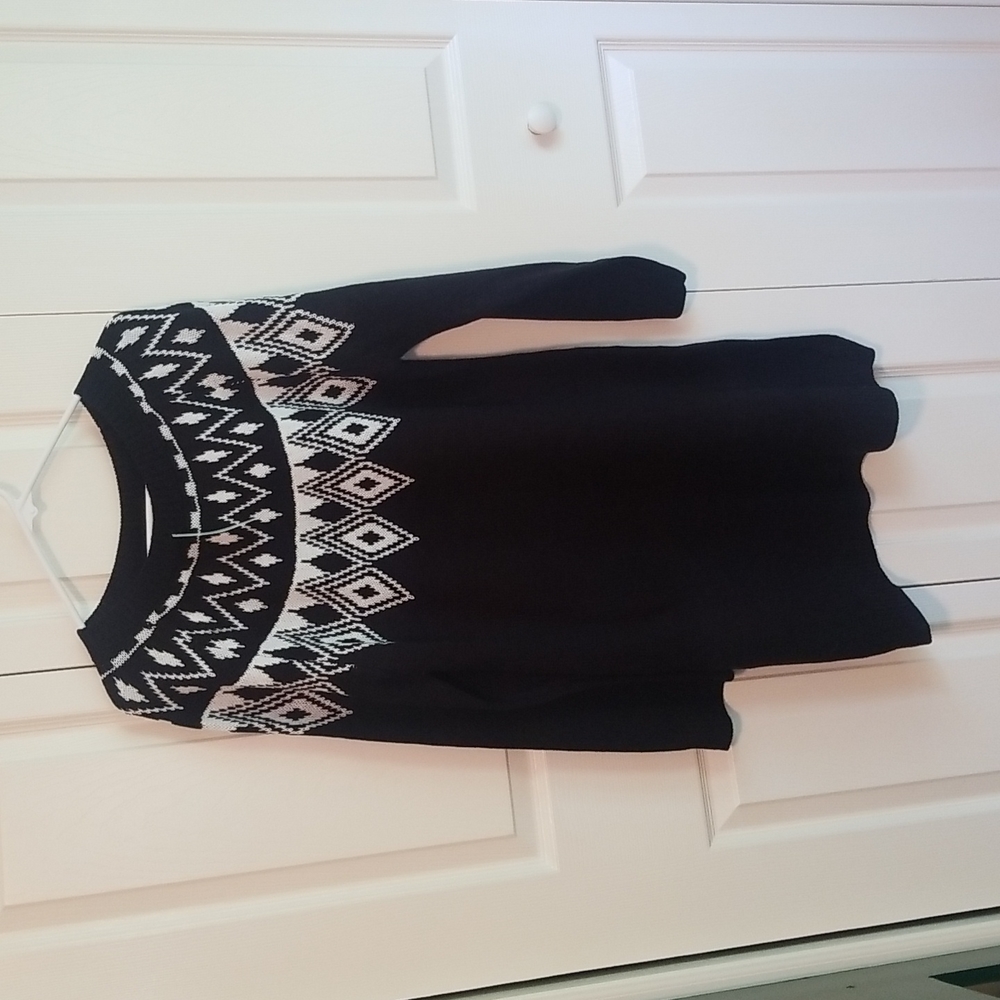 Fair Isle Mini Sweater Dress Black/White NWT